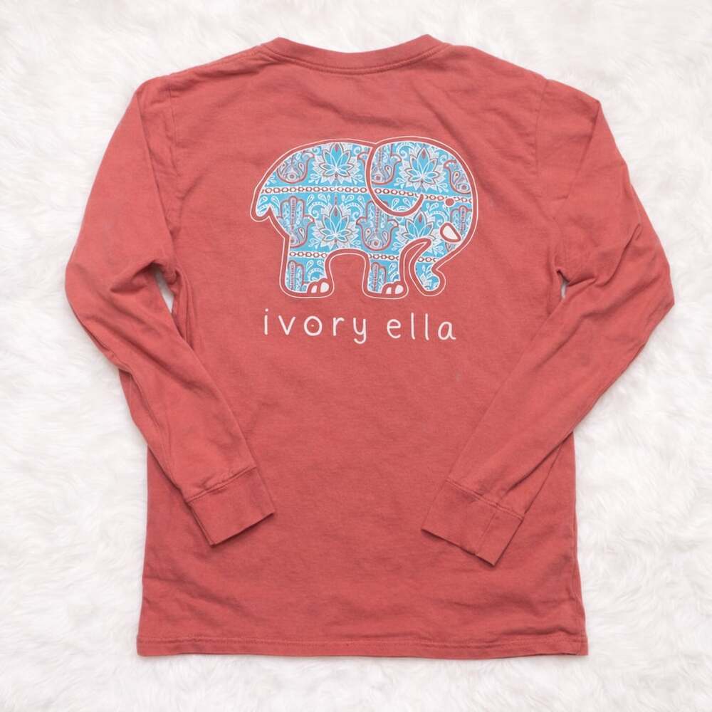 Ivory Ella Coral Long Sleeve Tee Small Elephant Logo Graphic Shirt - Picture 2 of 2